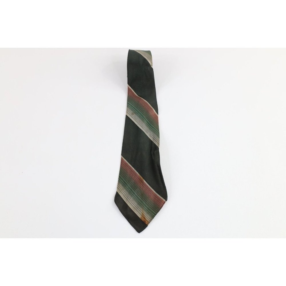Vintage 40s 50s Macys Rayon Gabardine Striped 4 Fold Neck Tie Green Wedding USA
